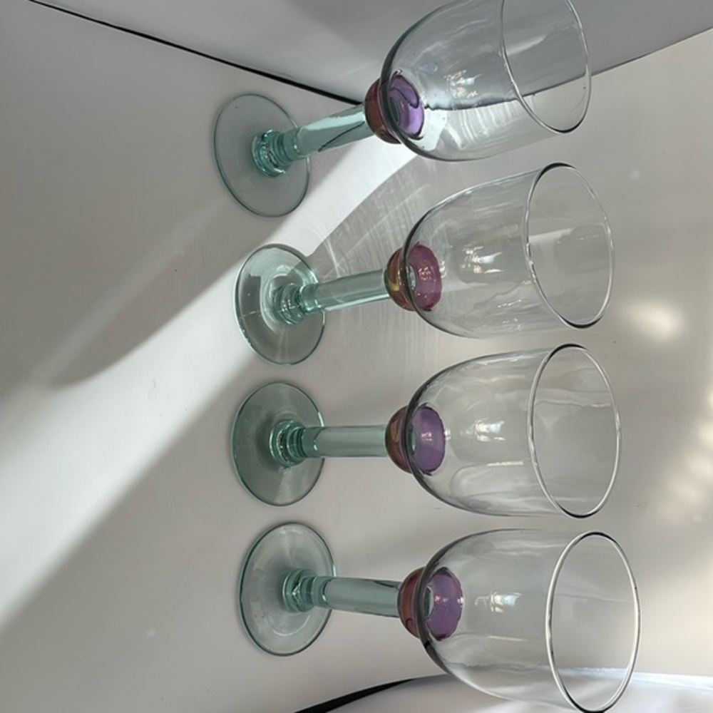 Green Tint Wine Glasses set of 4 Vintage